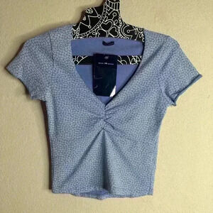 Brandy Melville Gina top baby blue with white flowers